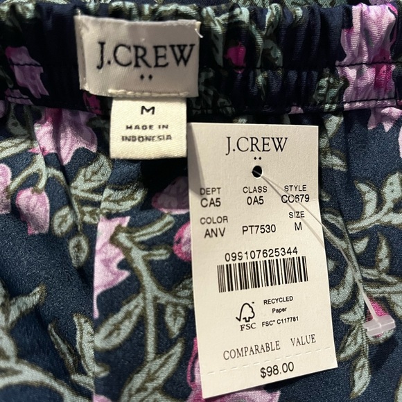 J Crew Floral Skirt Midi Blue Pink Purple Vine Silk Stretch Waistband NWT Med - Picture 6 of 7
